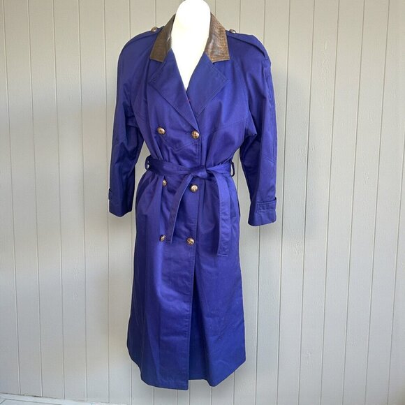 SB II Jackets & Blazers - SB II Vintage Purple Double Breasted Trench Coat Leather Collar Liner